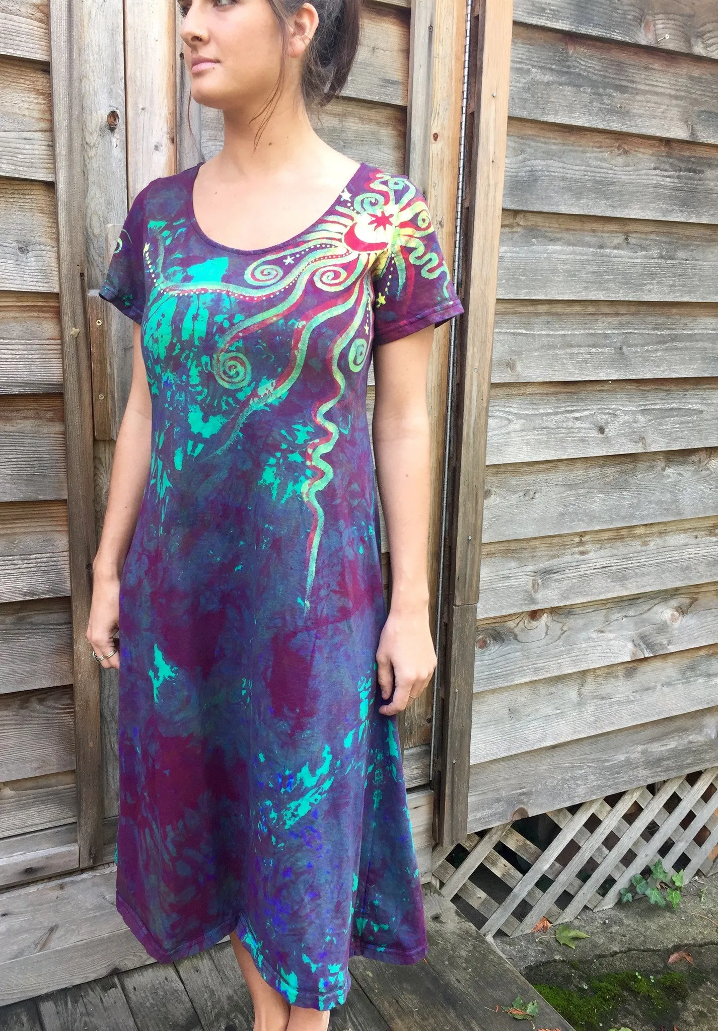 Amethyst Sunrise - Short Sleeve Batik Dress