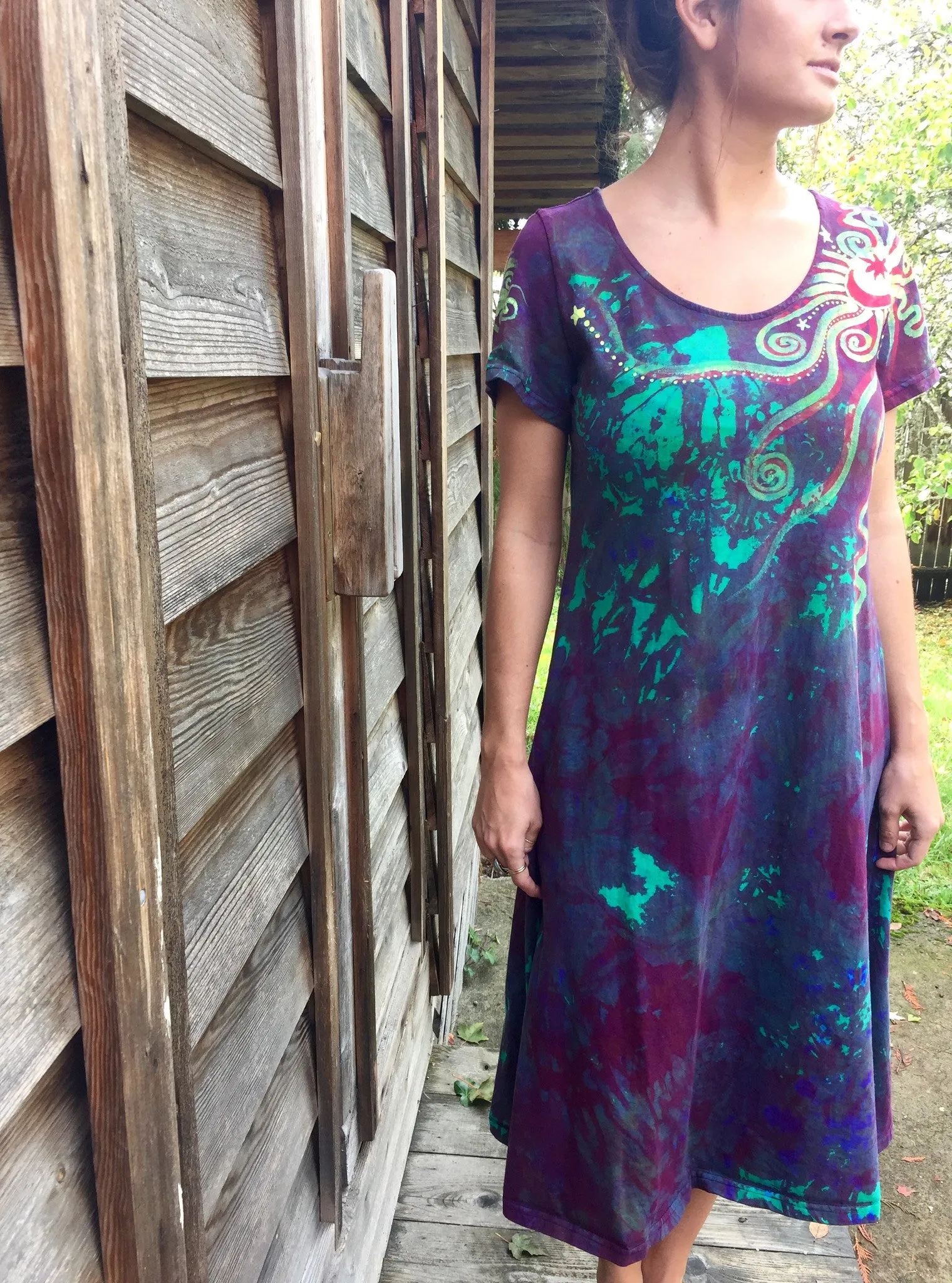 Amethyst Sunrise - Short Sleeve Batik Dress