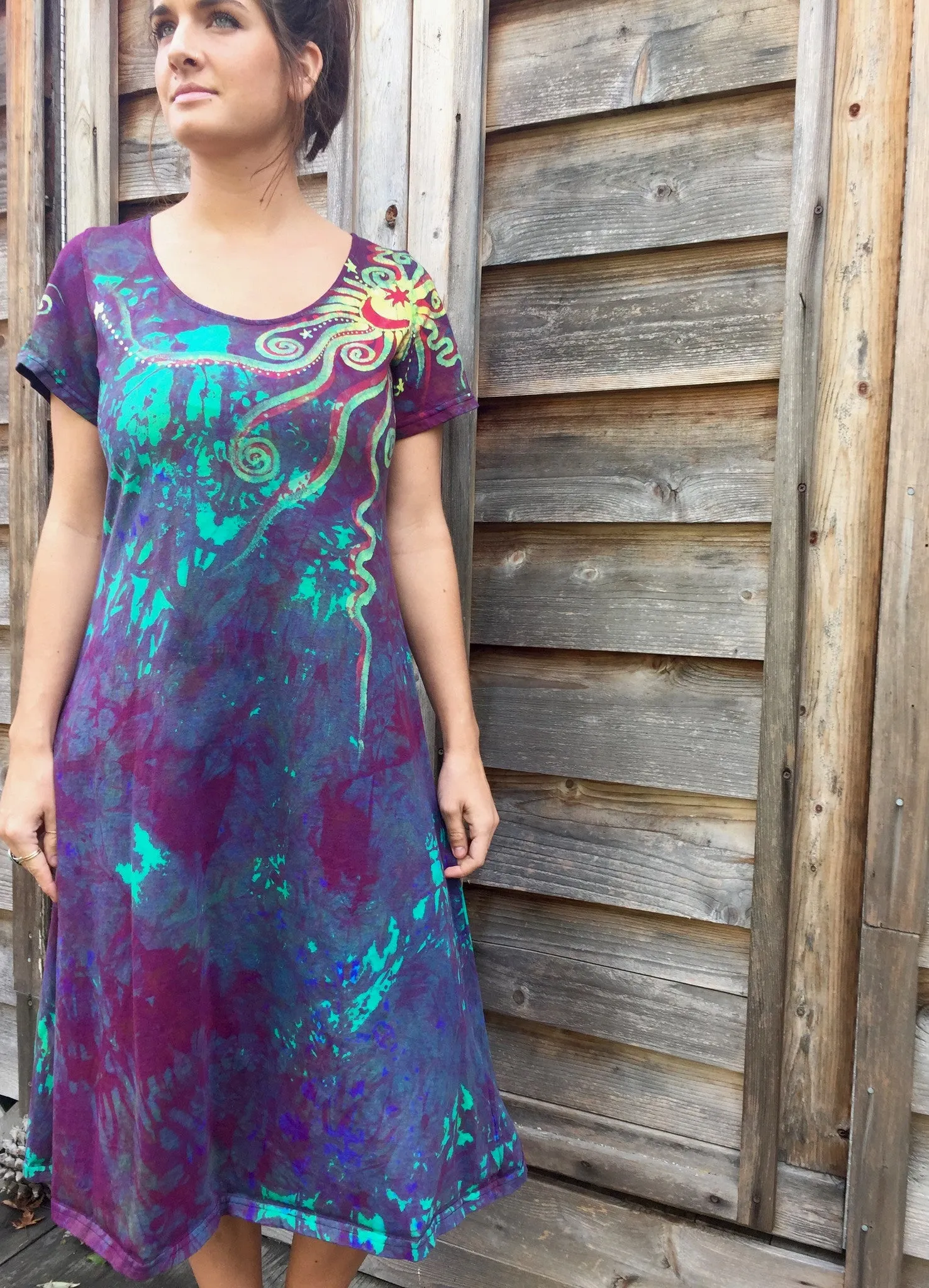 Amethyst Sunrise - Short Sleeve Batik Dress