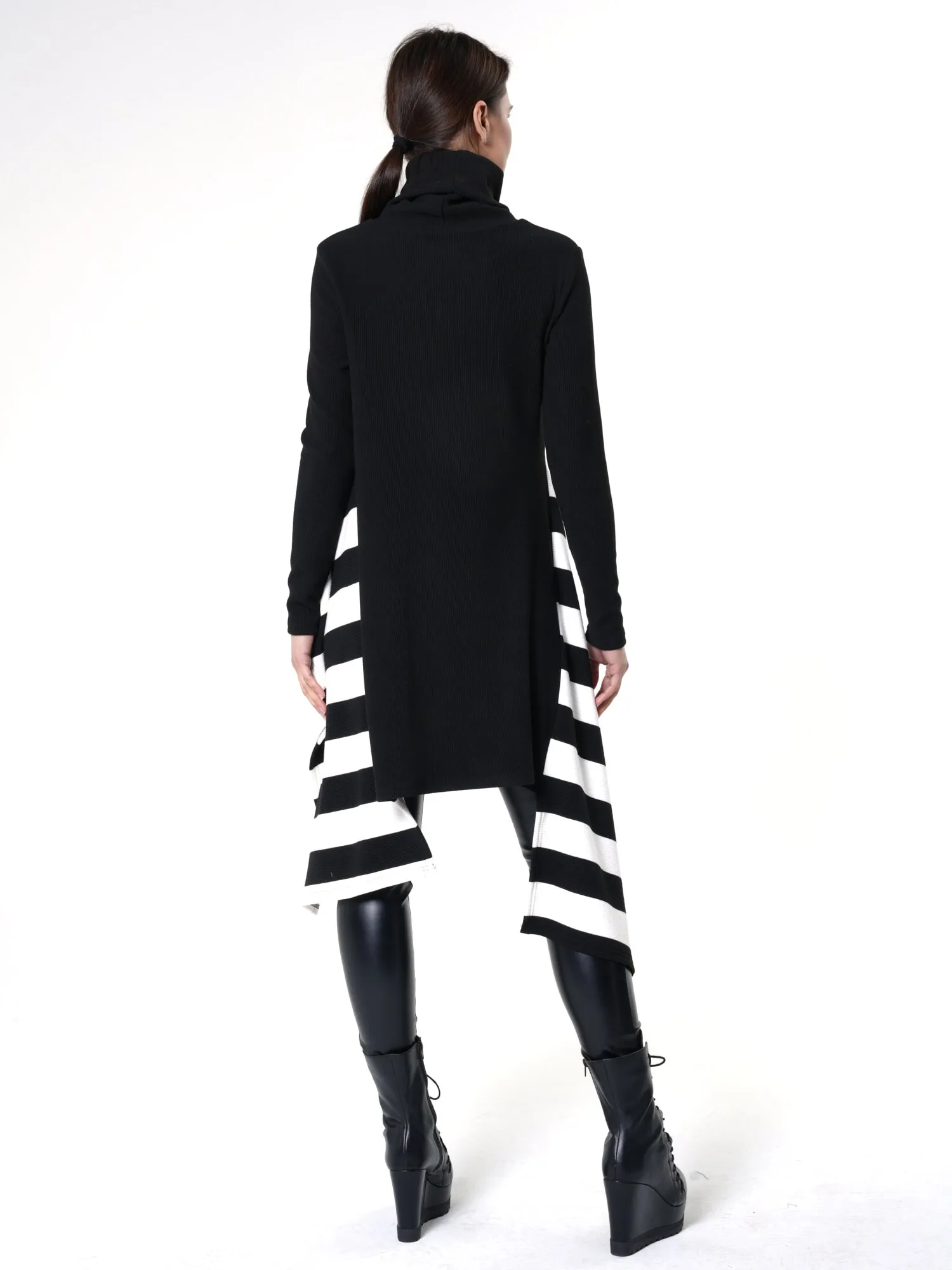 Asymmetric Striped Tunic In Black and White