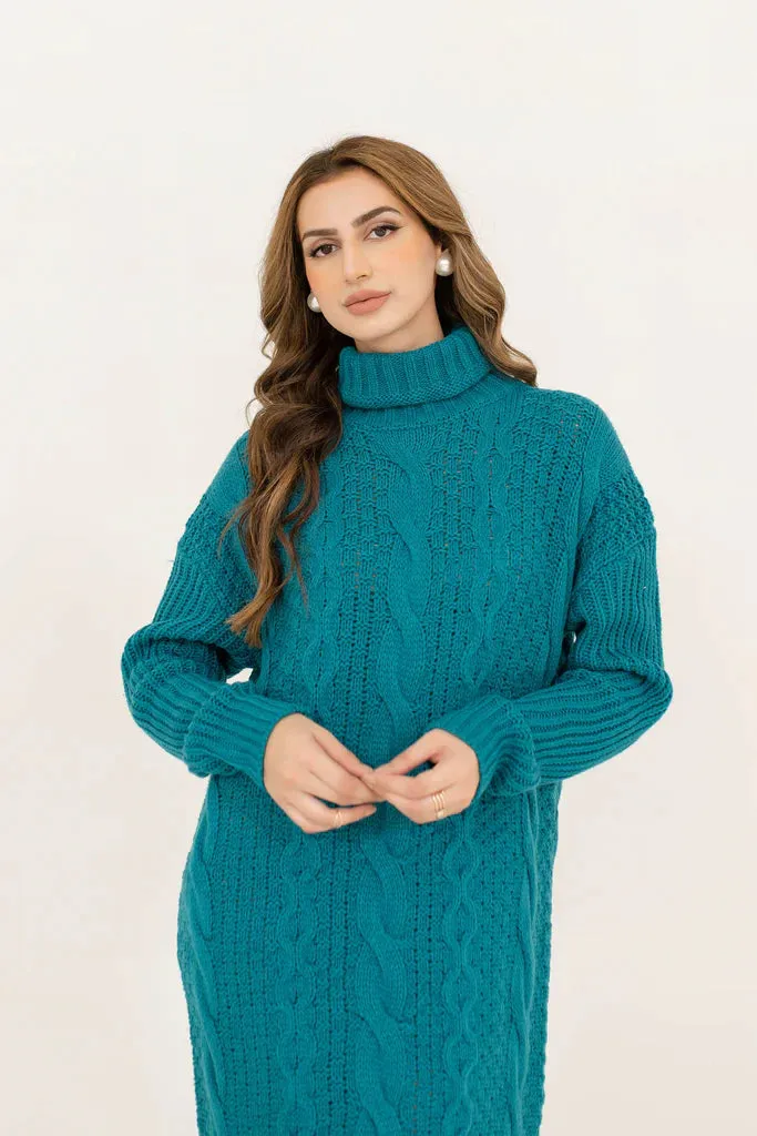 Autumn Winter '23 - Rosy Cable Knit Dress Teal