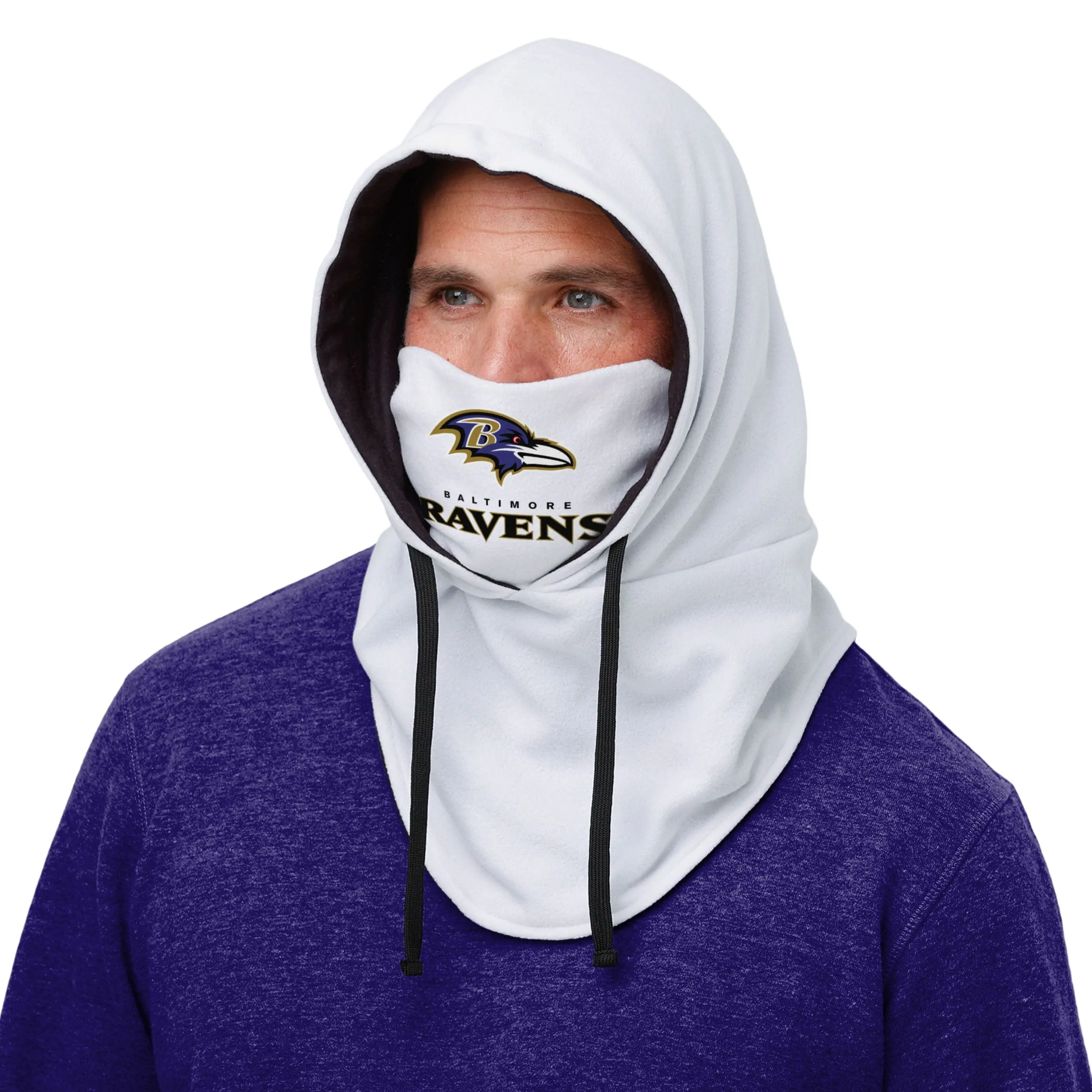 Baltimore Ravens NFL White Drawstring Hooded Gaiter