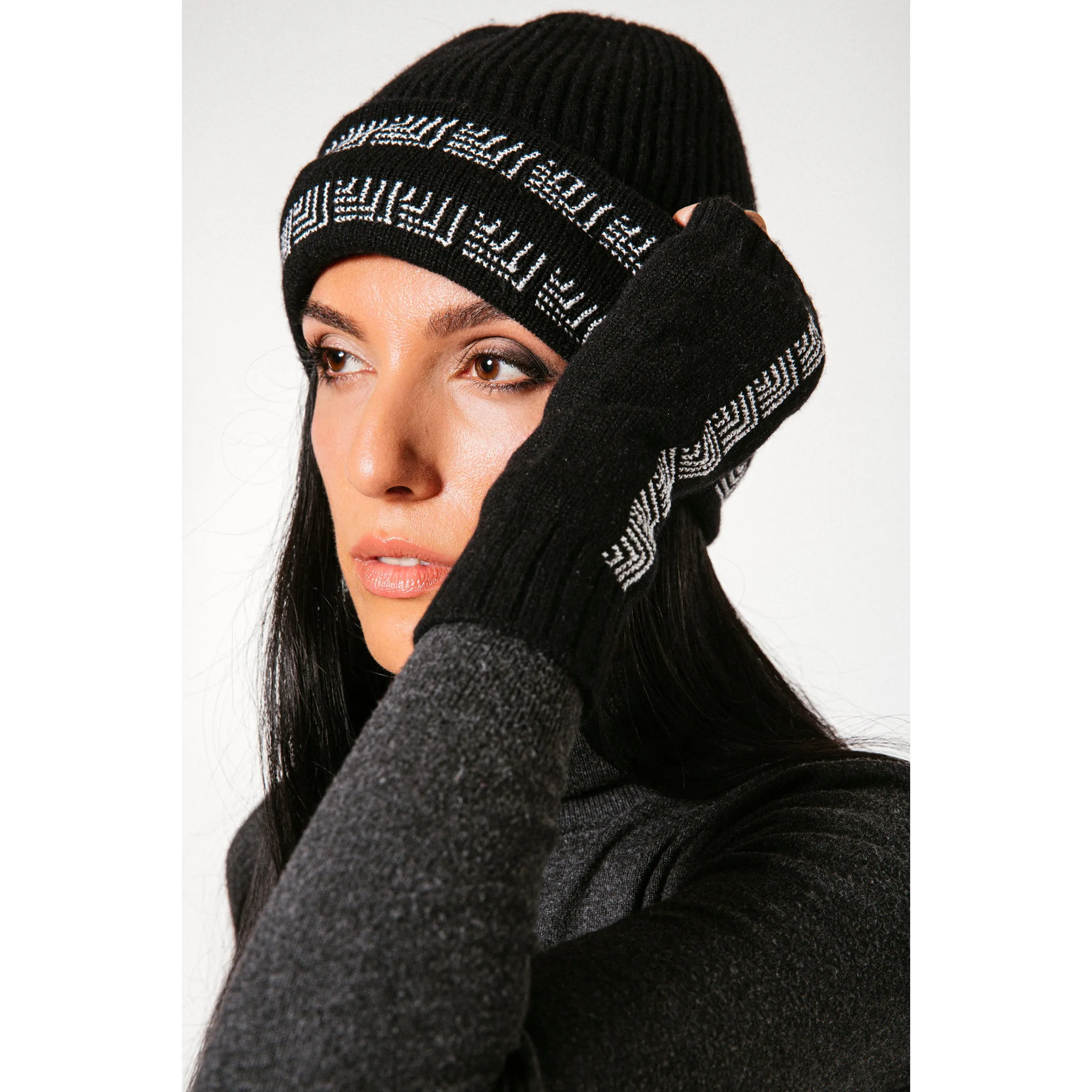 BLACK CASHMERE BALACLAVA/BEANIE