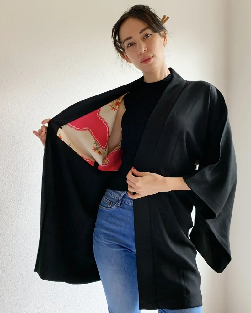 Black with Aurora Glitter Thread Haori Kimono Jacket