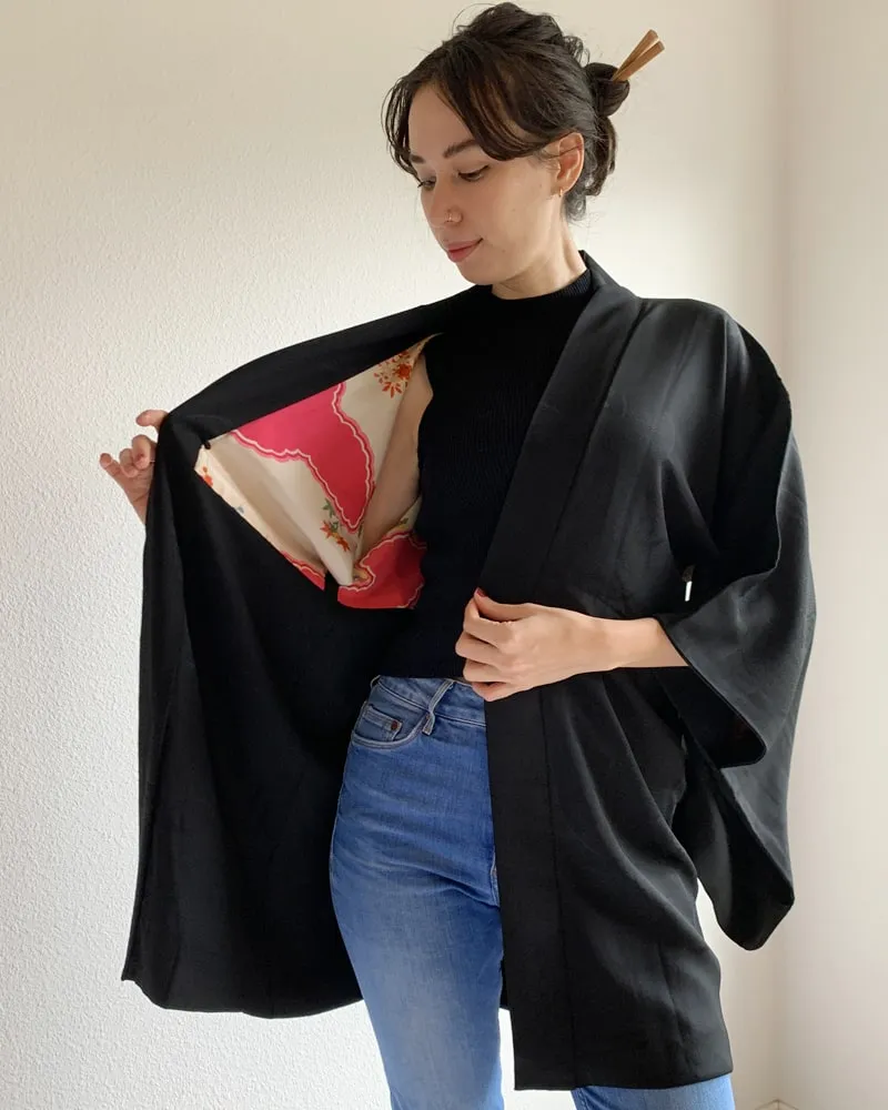 Black with Aurora Glitter Thread Haori Kimono Jacket