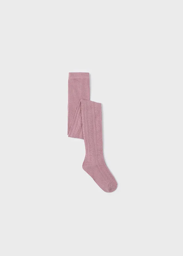 Cable Knit Cotton Blend Tights, Todd/Big Kid, Rose