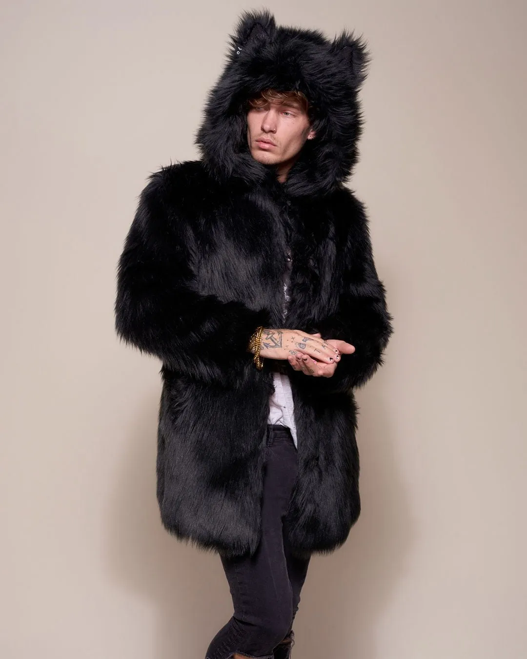 Classic Men's Faux Fur Coat | Black Wolf