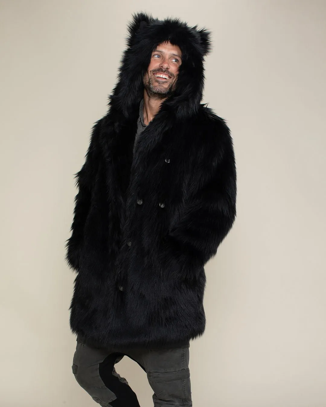 Classic Men's Faux Fur Coat | Black Wolf