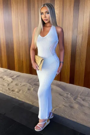 Cream Knit Contour Halter Neck Maxi Dress - Katya