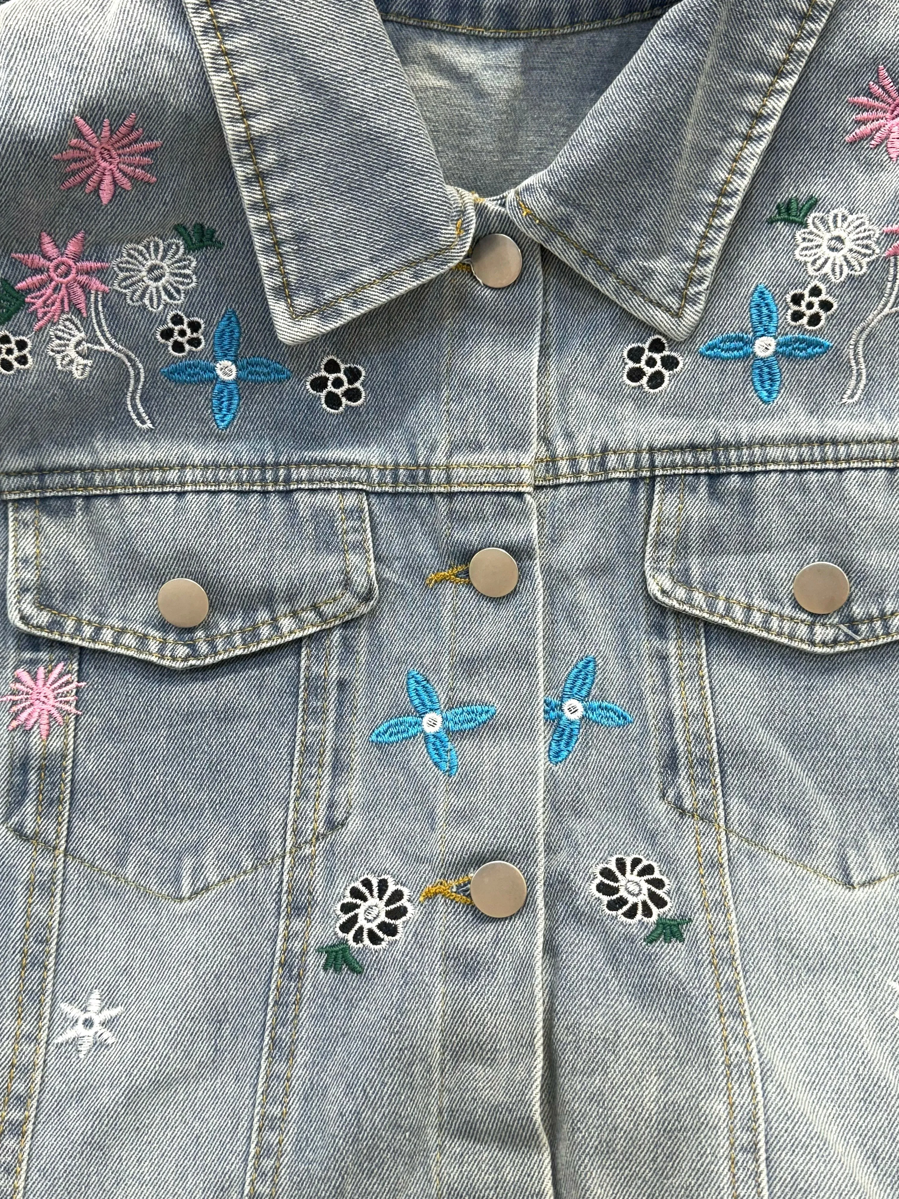 Denim Embroider Short-sleeve Jacket