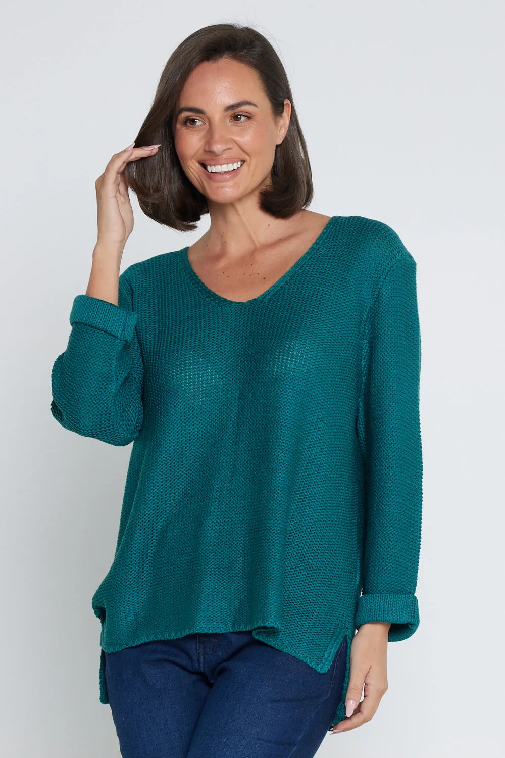 Emmy Cotton Knit Jumper - Teal