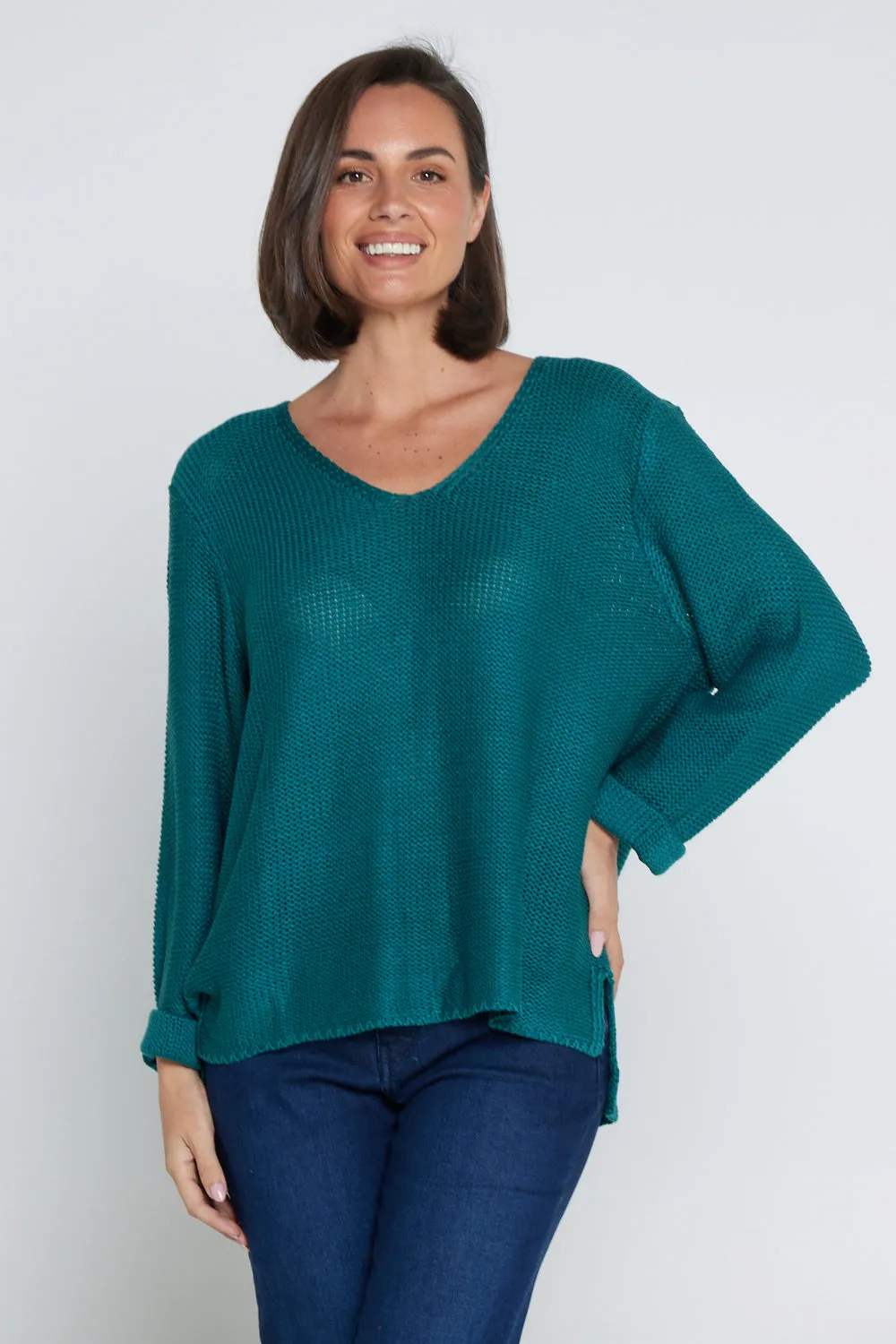 Emmy Cotton Knit Jumper - Teal