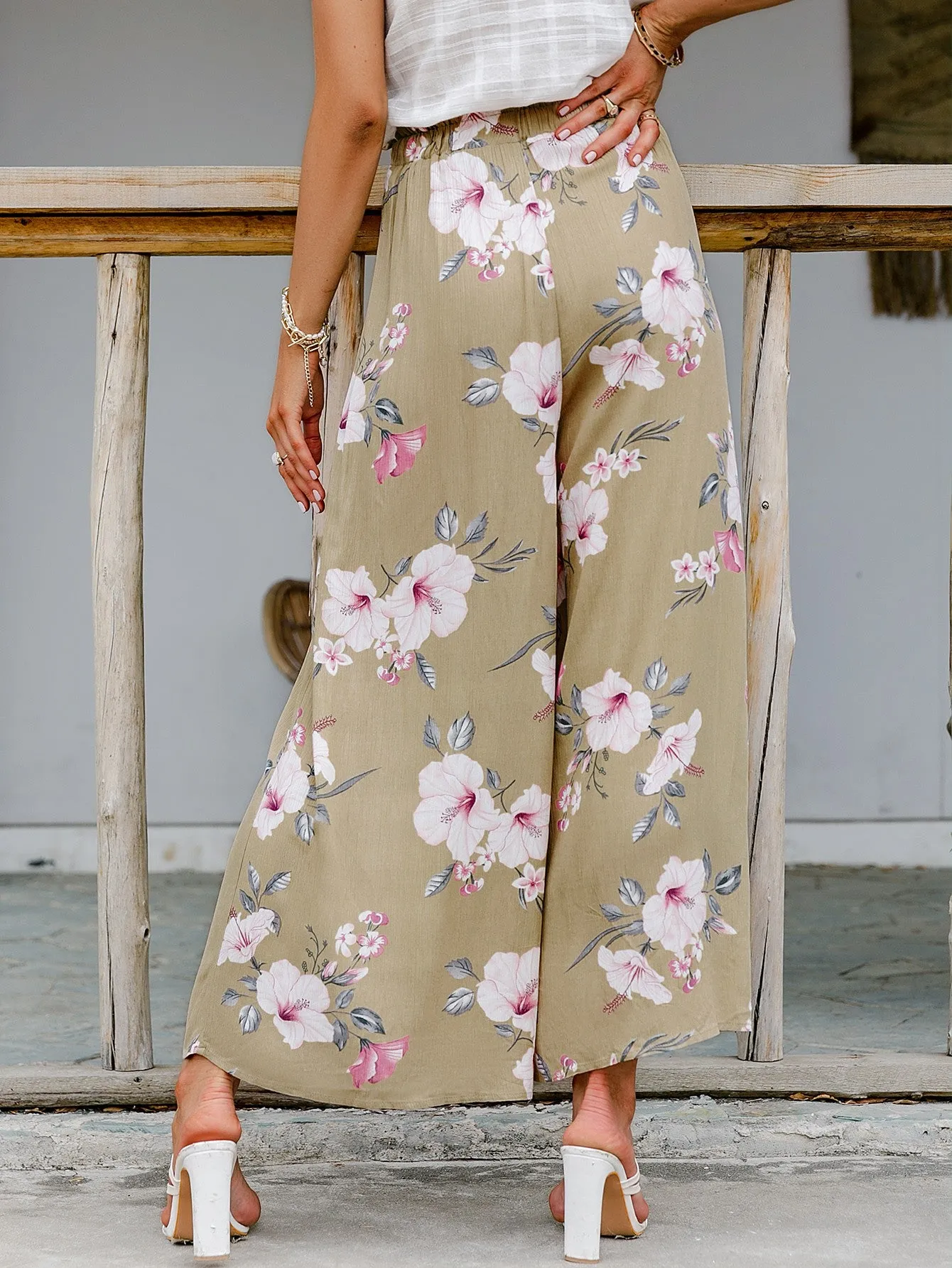 Floral Tie-Waist Split Culottes