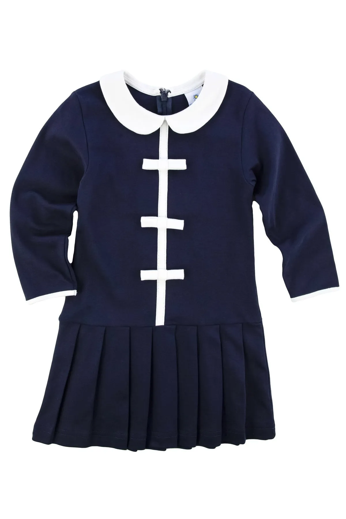 Florence Eiseman Navy Knit Dress W/Pleated Skirt and Bows F5543 5107