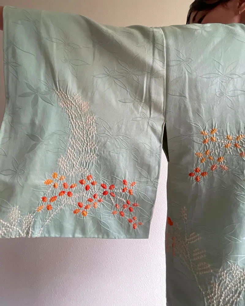 Flower Embroidery and Shibori Haori Kimono Jacket