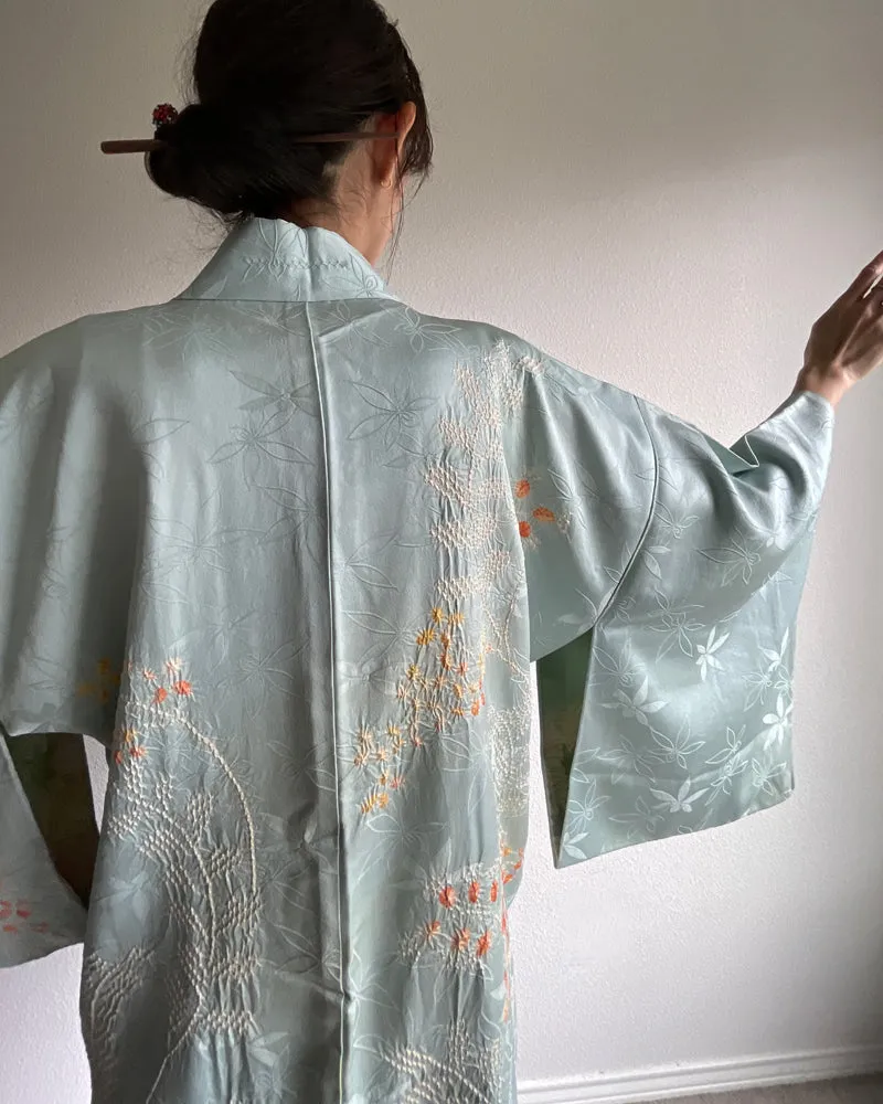 Flower Embroidery and Shibori Haori Kimono Jacket