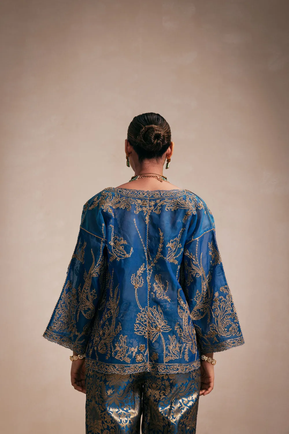 Full Embellished Teal Blue Kimono Style Jacket