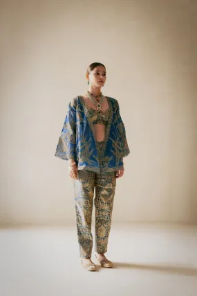 Full Embellished Teal Blue Kimono Style Jacket