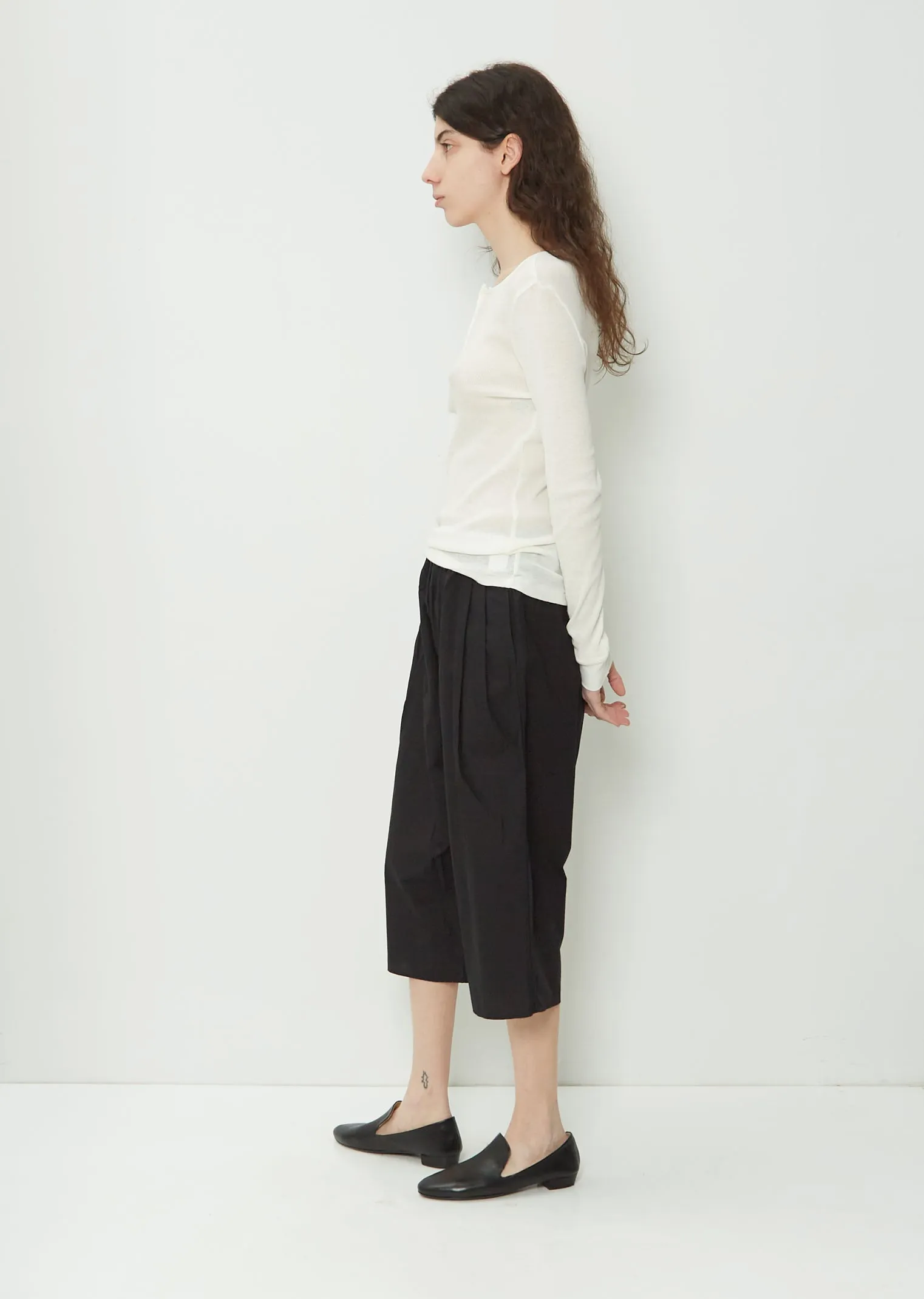 Gathered Cotton Culottes — Black