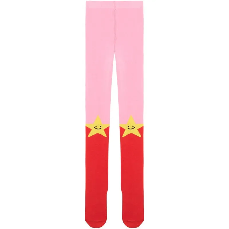 Girls Pink & Red Star Tights