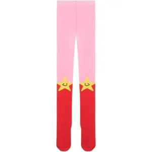 Girls Pink & Red Star Tights