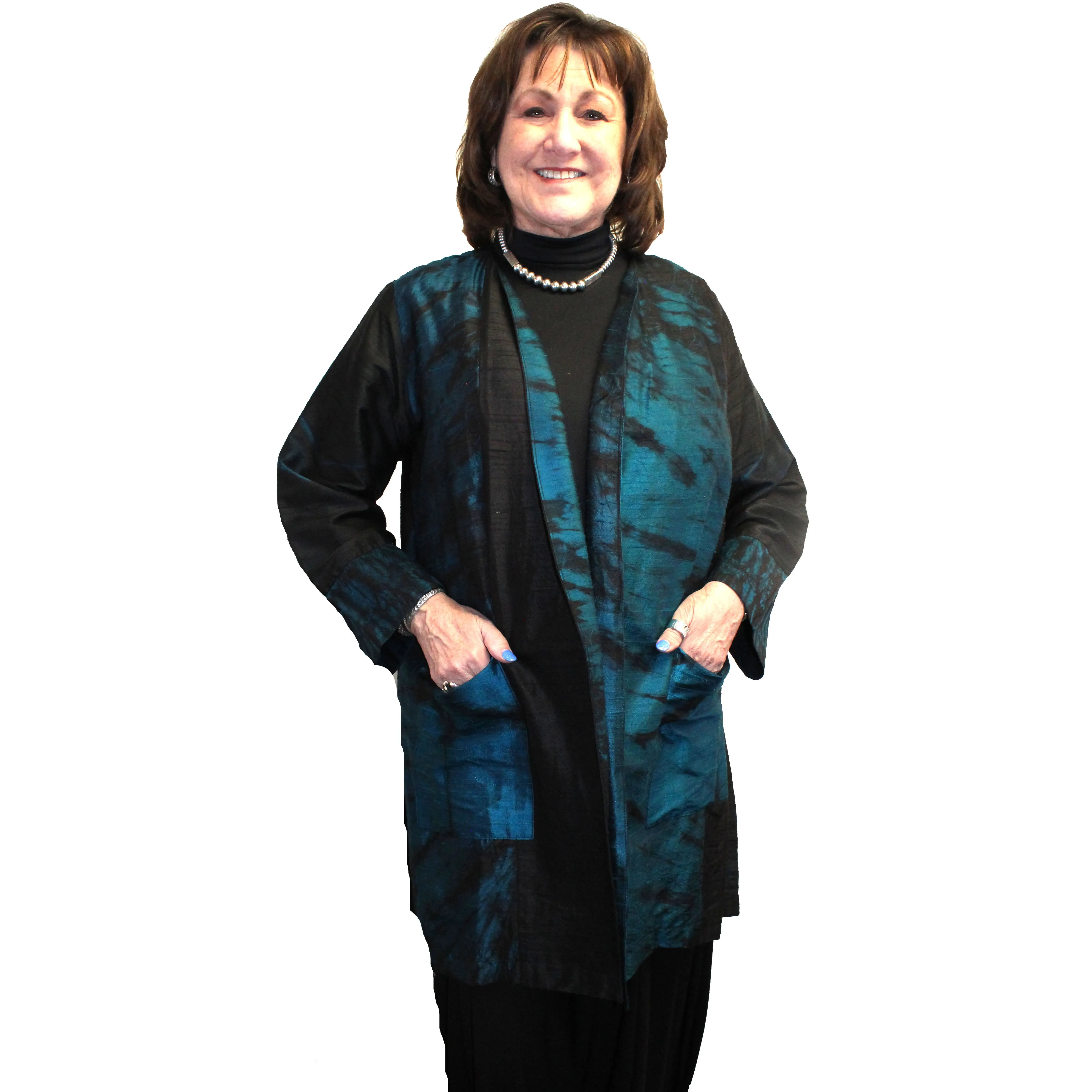 Gloria Lewis Jacket, Long, Teal/Black, OS