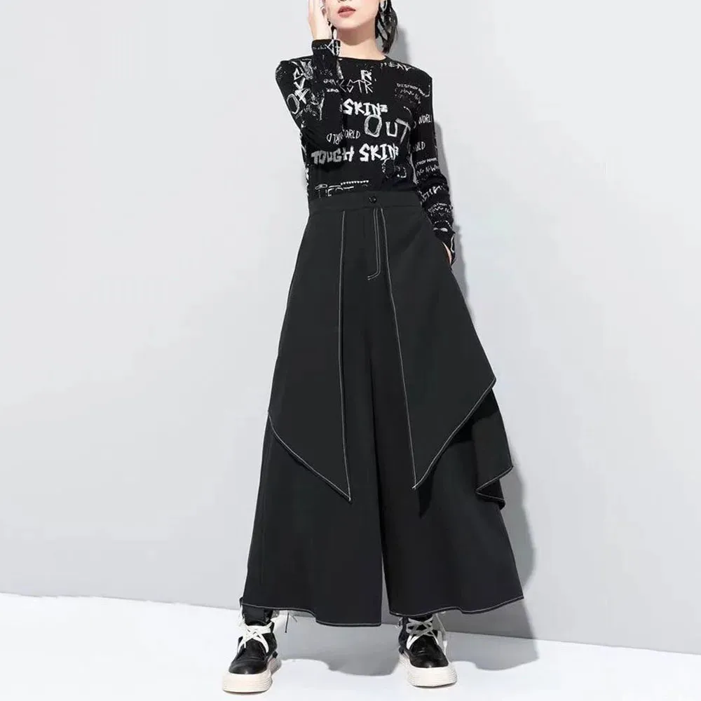 Gothic Layer Samurai Culottes Streetwear Casual Double Y2K Pants