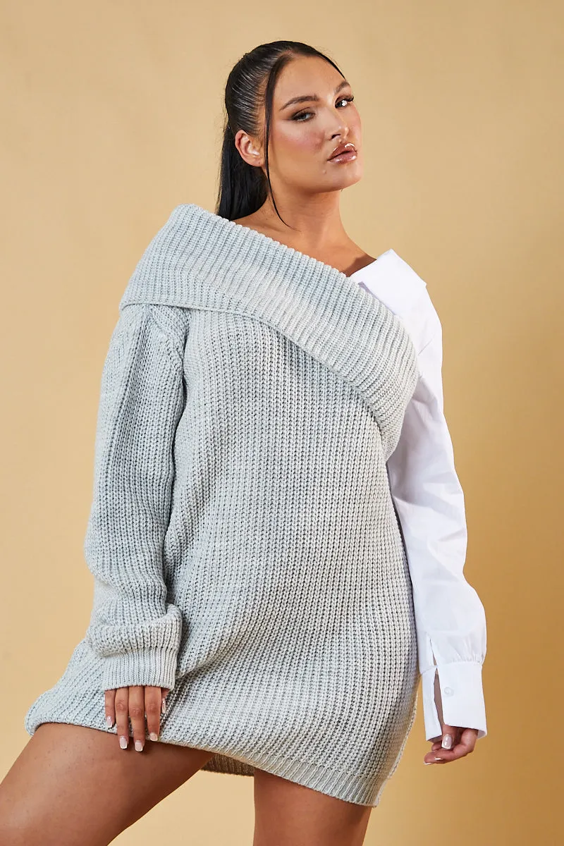 Grey Contrast Knit Oversized Mini Dress - Mae