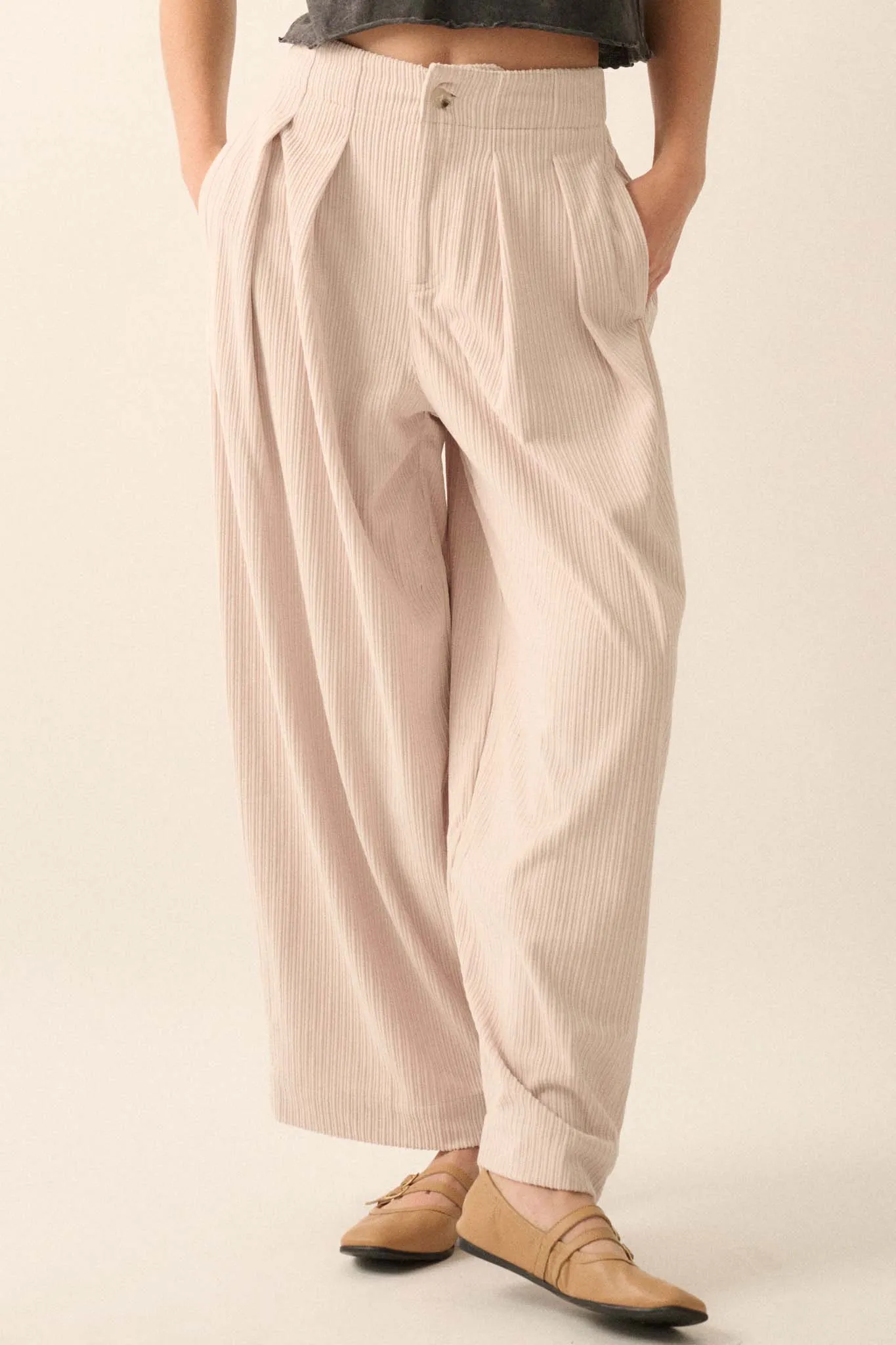 Into the Groove Pleated Wide-Leg Corduroy Pants