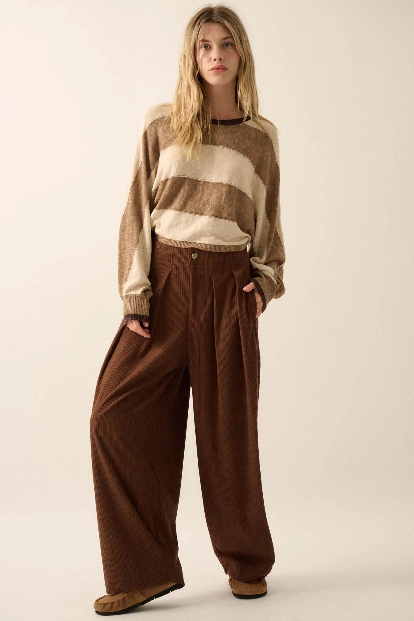 Into the Groove Pleated Wide-Leg Corduroy Pants