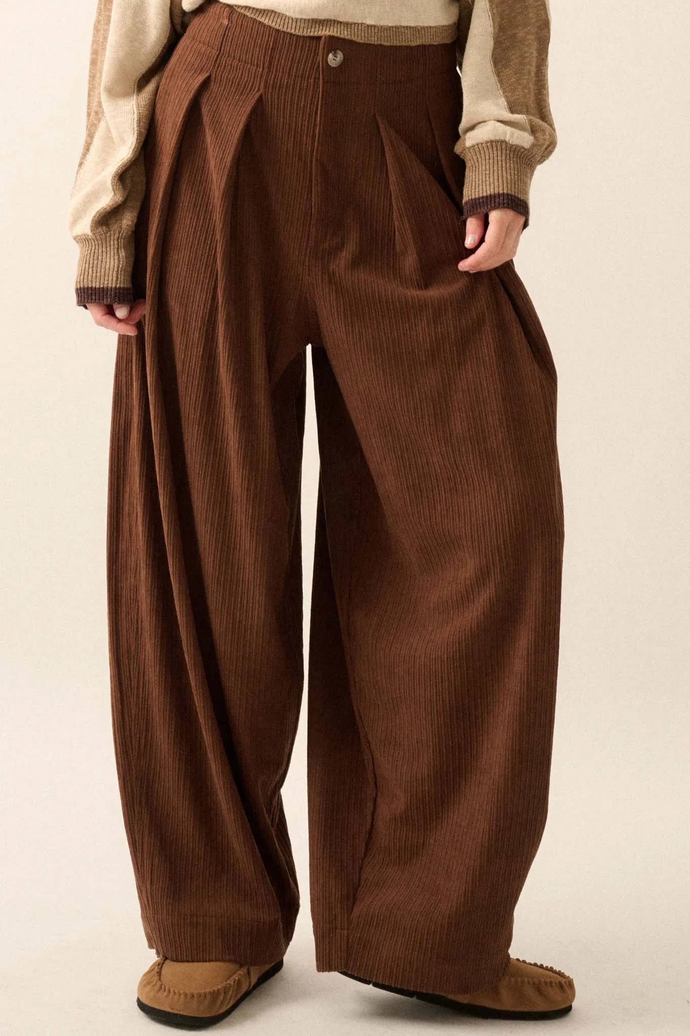 Into the Groove Pleated Wide-Leg Corduroy Pants