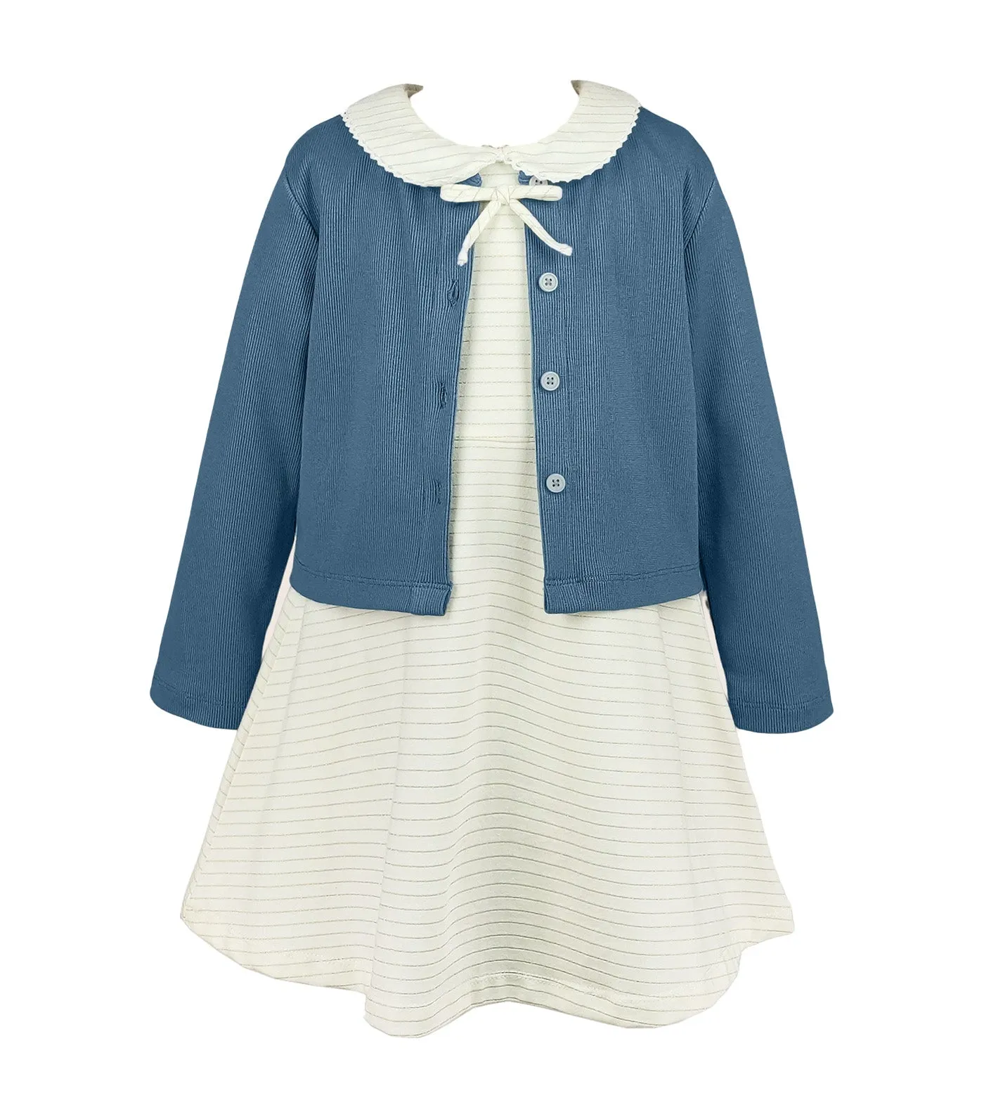 Ivoree Girls Ivory Dress and Cardigan Set Teal