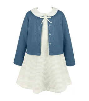 Ivoree Girls Ivory Dress and Cardigan Set Teal