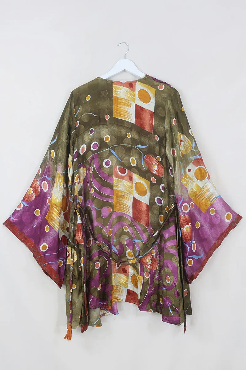 Karina Kimono Jacket - Vintage Sari - Mellow Cosmic Jam - Free Size L