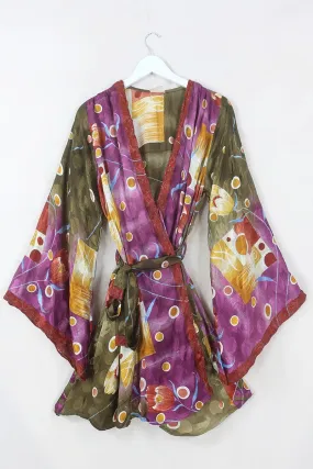 Karina Kimono Jacket - Vintage Sari - Mellow Cosmic Jam - Free Size L