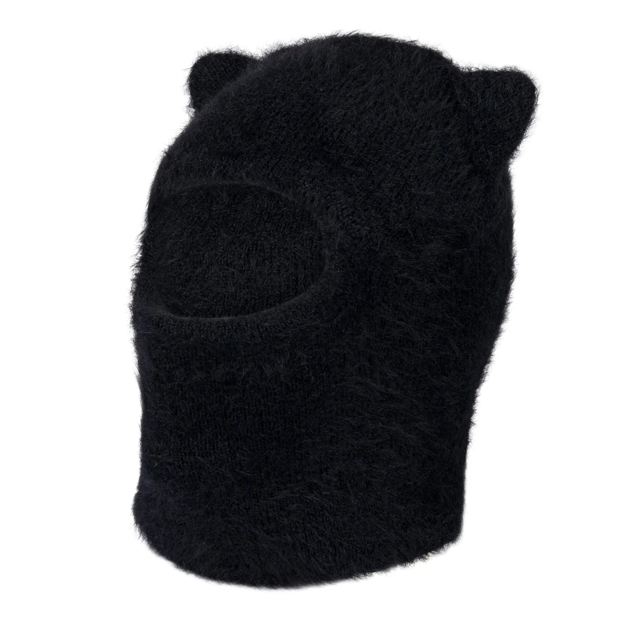 Kitty Ears Faux Mohair Balaclava (Black)