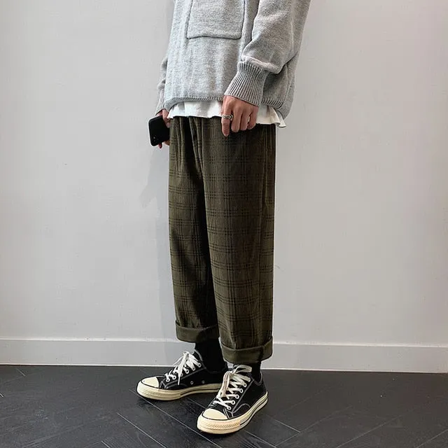 [Korean Style] Corduroy Retro Casual Plaid Pants