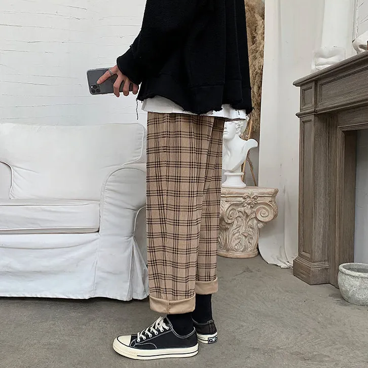 [Korean Style] Corduroy Retro Casual Plaid Pants