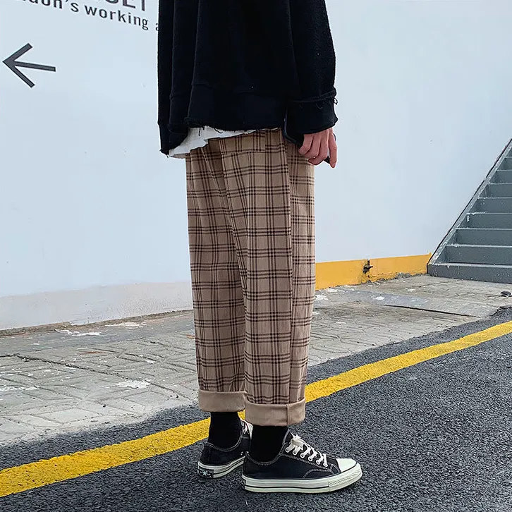 [Korean Style] Corduroy Retro Casual Plaid Pants