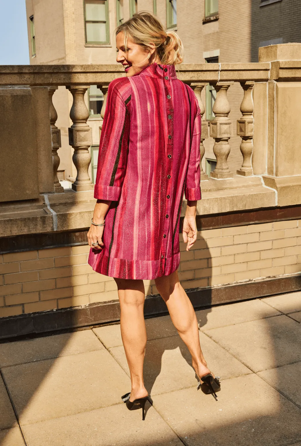 Long Sleeve Mod Dress- Fuchsia Lurex