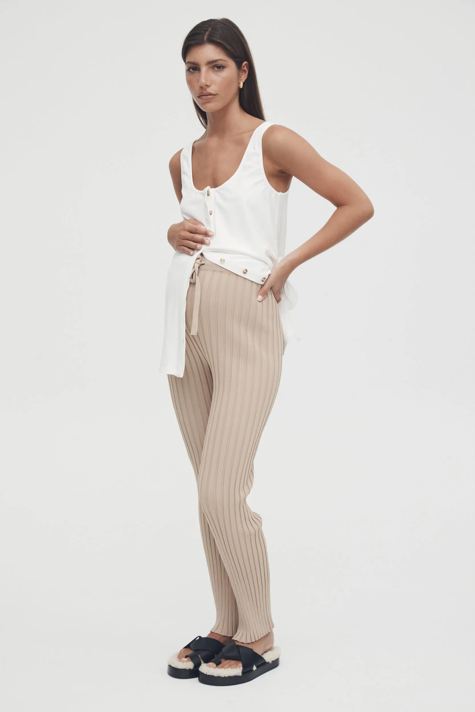 Luxe Rib Pant (Latte) - FINAL SALE