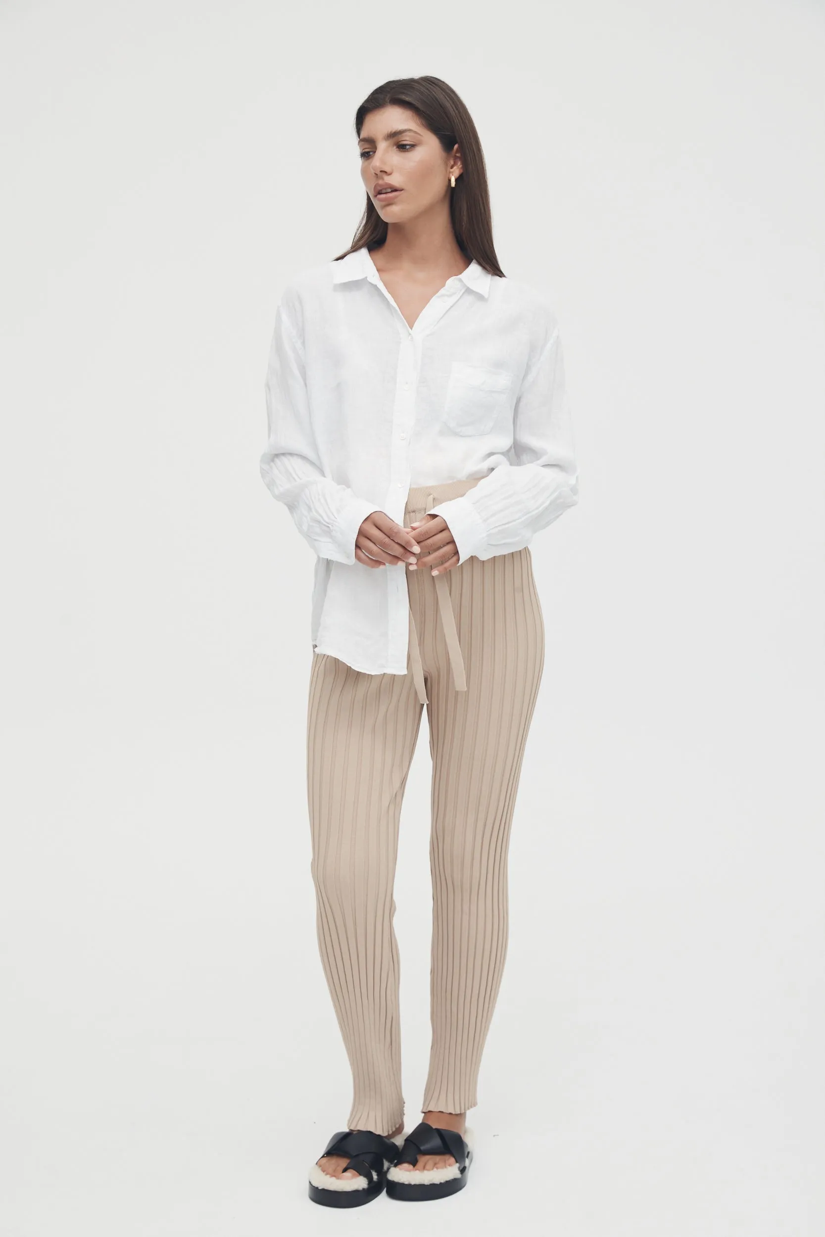 Luxe Rib Pant (Latte) - FINAL SALE