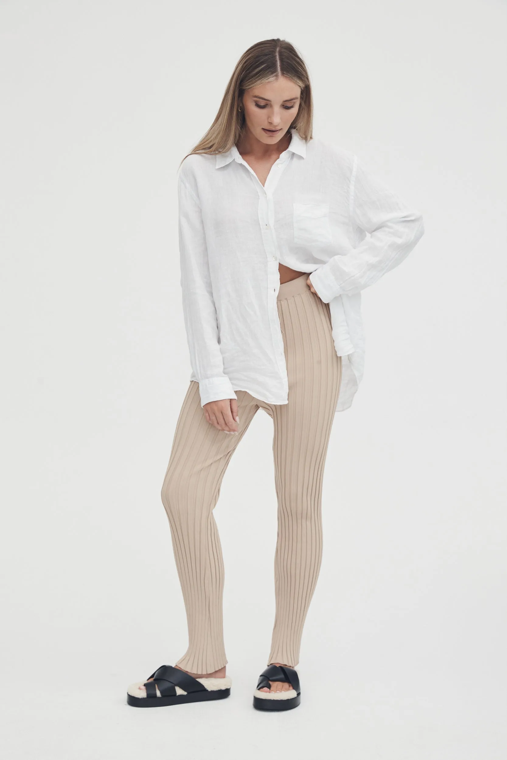 Luxe Rib Pant (Latte) - FINAL SALE