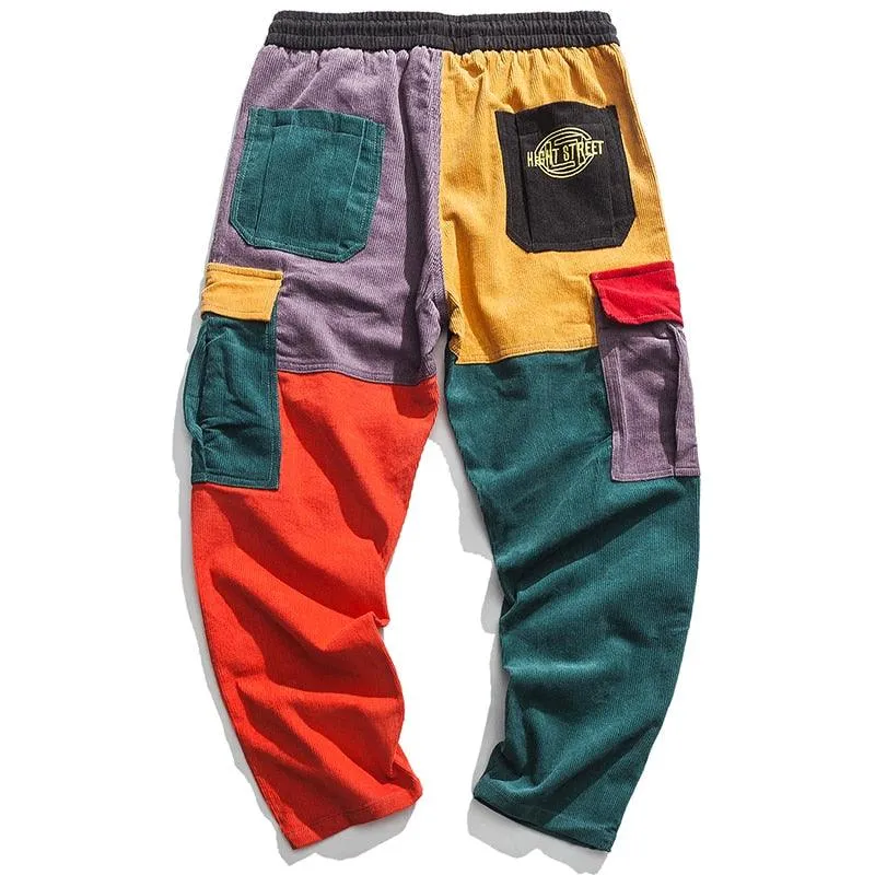 Men Corduroy Patchwork Cargo Pants