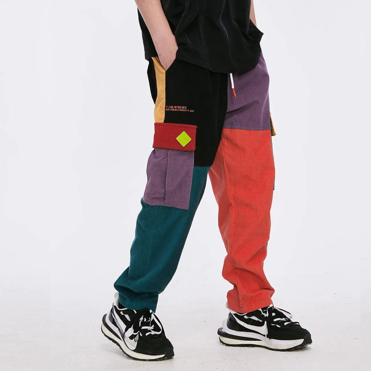 Men Corduroy Patchwork Cargo Pants