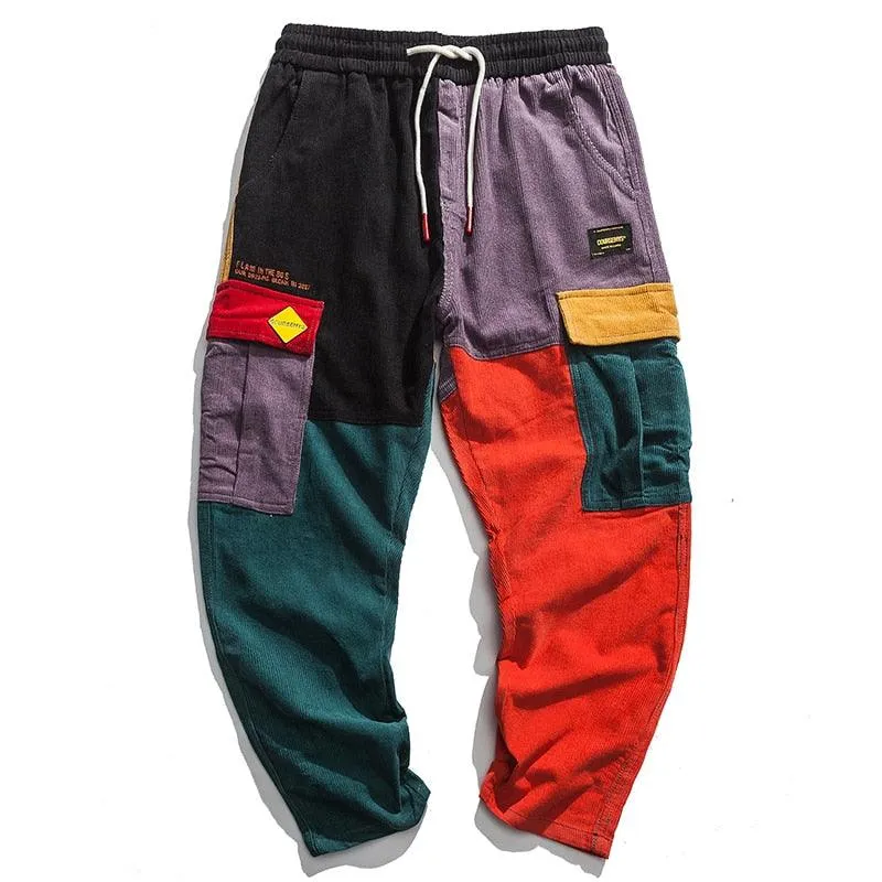 Men Corduroy Patchwork Cargo Pants