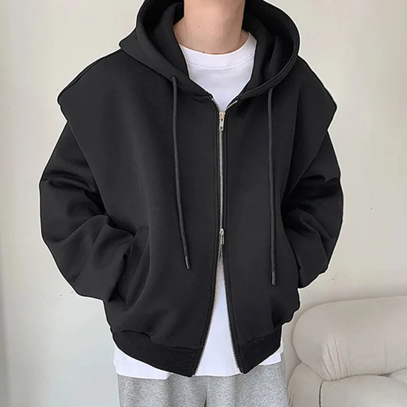 Men's Sweatshirt Jackets Casual Patchwork Double-deck Shoulder Design Solid Color Male Hoodies Spring Stylish 9C4869