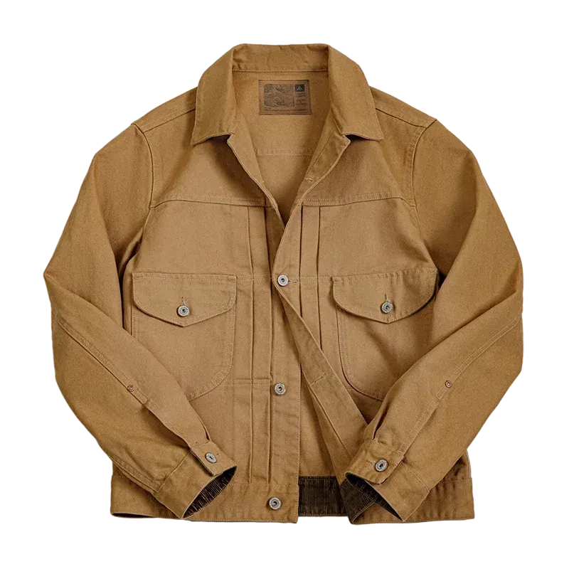 Men's Vintage Western Ranch Jackets Canvas Lapel Denim Jacket - Uncle Fu Amekaji Outwear