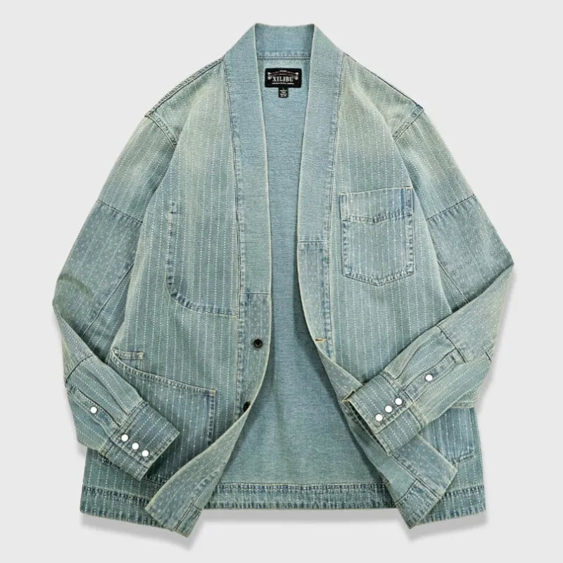 Men's Washed Denim Kimono Jacket