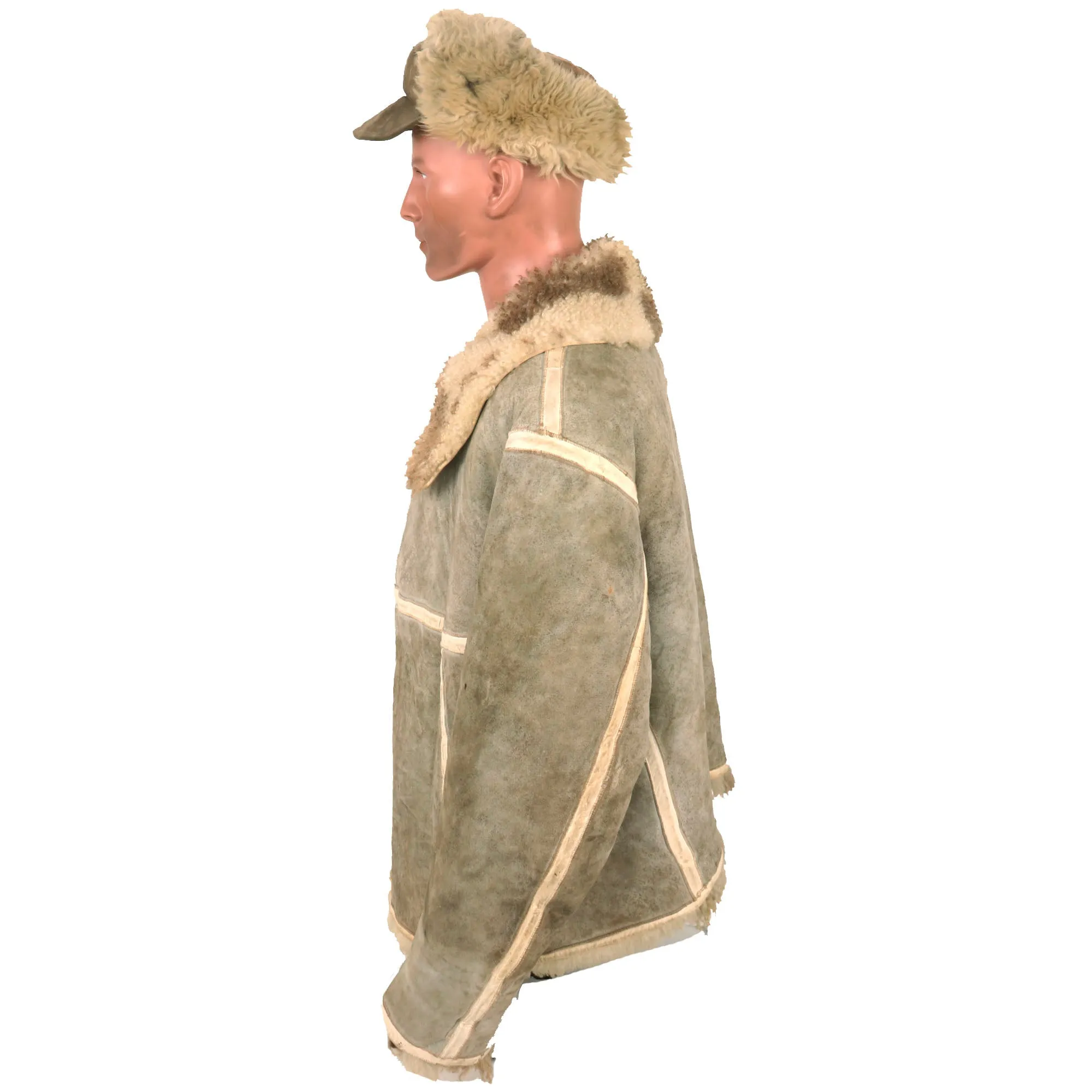 Original German WWII Luftwaffe Fur-Lined Sheepskin Winter Parka with 56cm Pelzmütze M43 Winter Cap